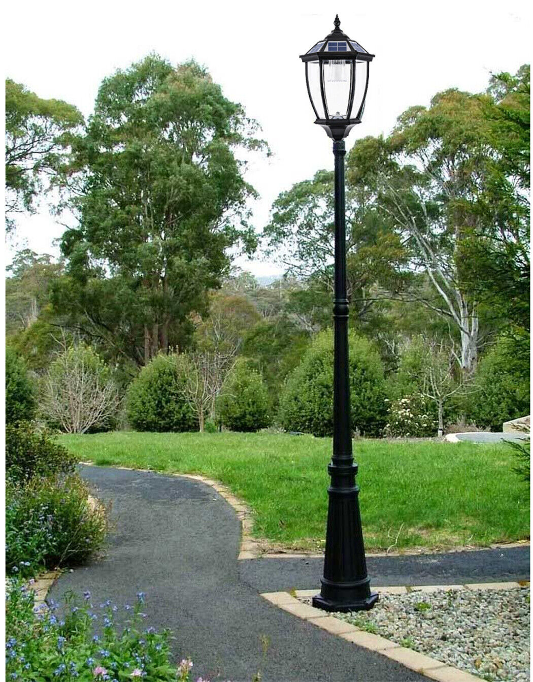 Victorian Hexagonal Solar Lamp Post Light Clear Glass Lantern Yard Lawn Walkway