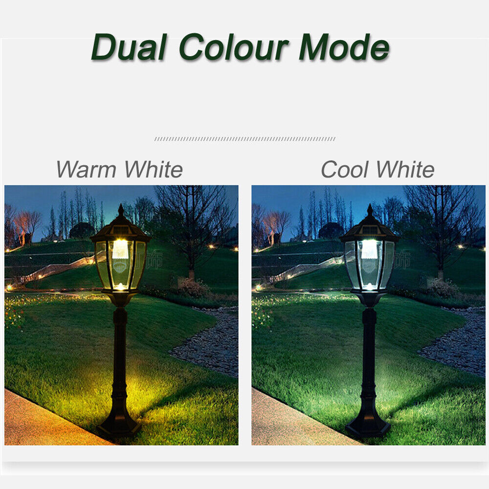 Victorian Hexagonal Solar Lamp Post Light Clear Glass Lantern Yard Lawn Walkway