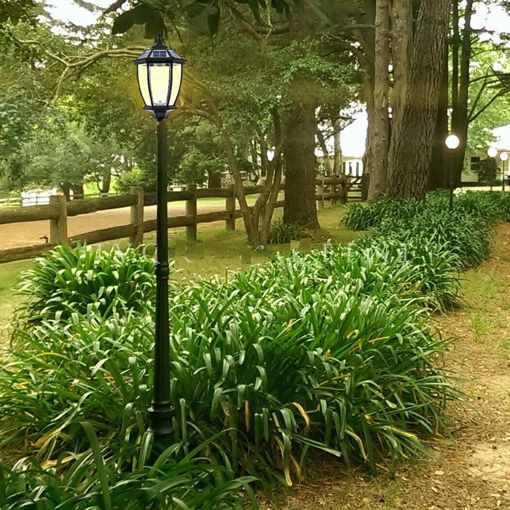 Victorian Hexagonal Solar Lamp Post Light Clear Glass Lantern Yard Lawn Walkway